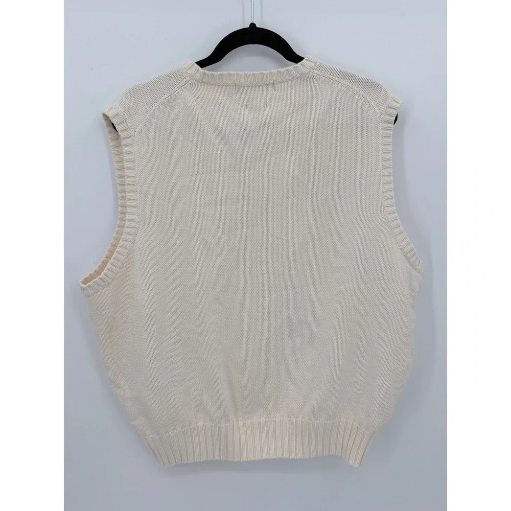 Polo Ralph Lauren Sweater Vest Mens XXL Cream V-Neck Cotton Knit Pony Logo